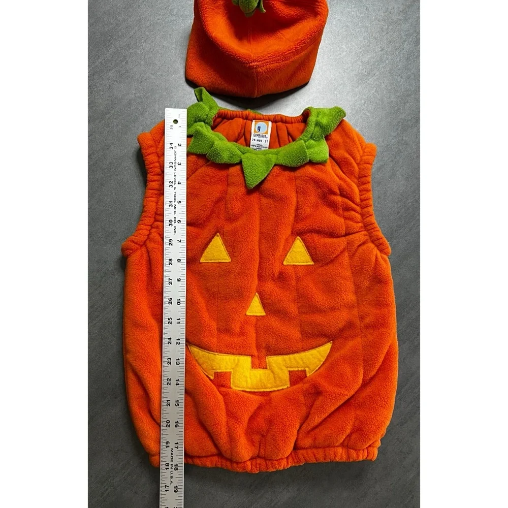 Vintage 2001 Gymboree 24 Months - 3T Pumpkin Kids Halloween Fleece Costume & Cap